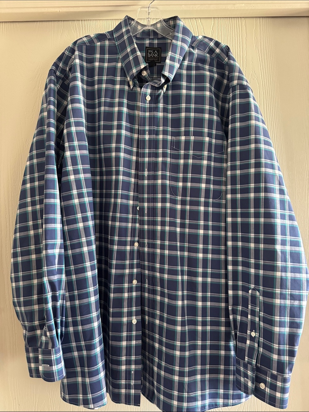 Jos. A. Bank Men's Navy and Light Blue Plaid Button-Down Shirt